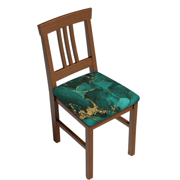 Kdxio Chair Seat Covers Green Gold Glitter Print Chair Covers for Dining Room Square Washable Chair Protector Seat(Two Pieces)