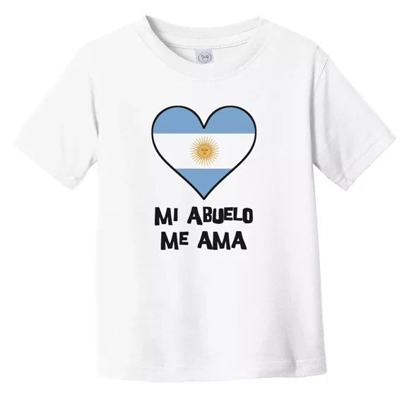 Bella Canvas My Grandpa Loves Me Spanish Language Argentina Flag Heart Toddler Boys & Girls Shirt, Gift for Baby or Kids