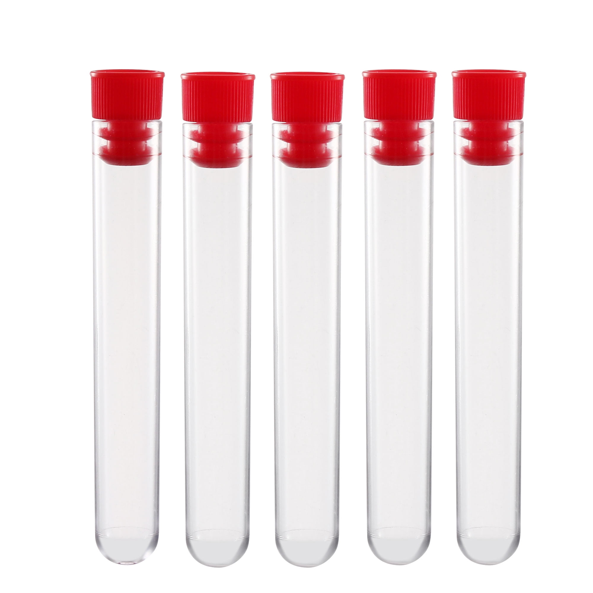20Pcs Centrifuge Test Tubes Round Bottom Polystyrene with Red Cap 16×