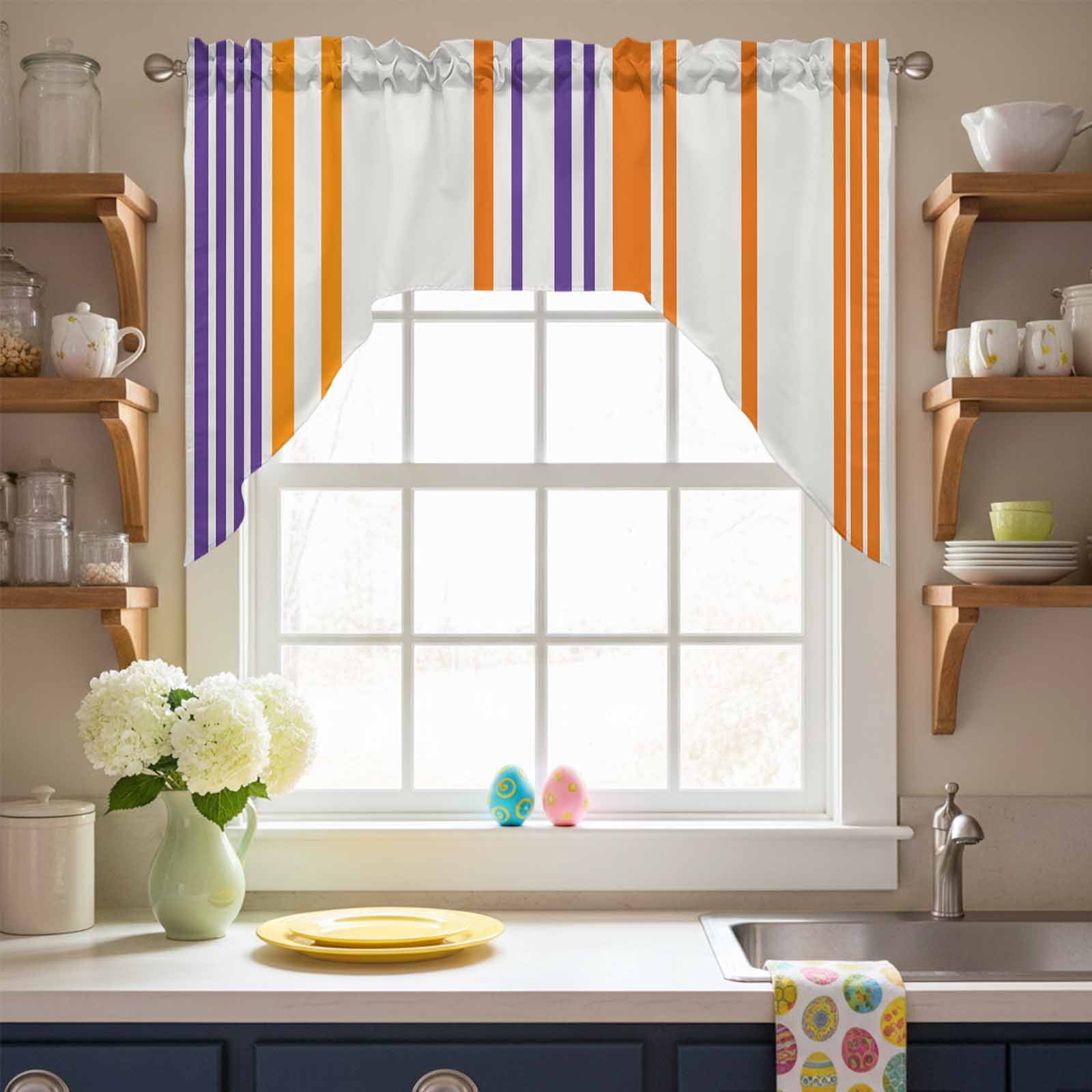 Basics Patterned Swag Valances for Kitchen Window, Watercolor Rectangle Colorful Stripes Small Swag Valances Rod Pocket Curtain Drapes Window Treatment for Bedroom Bathroom, 56x36 Inch