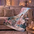 thumbnail image 6 of Canal Bridge Ballerina with Pink Blossoms, Romantic Impressionist Style for Ballet Lovers, Birthday Gift, Cozy Flannel Blanket for Bedroom and Living Room, Home Decor, 6 of 9