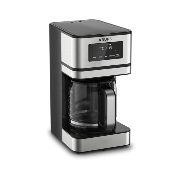 KRUPS Cafetera de 14 Tazas, Simply Brew, Acero Inoxidable, Programable con Pantalla Digital, Apta para Lavavajillas, Cafetera Sin Goteo, Negro y Plata