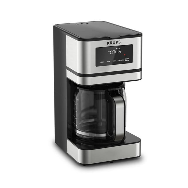 KRUPS Cafetera de 14 Tazas, Simply Brew, Acero Inoxidable, Programable con Pantalla Digital, Apta para Lavavajillas, Cafetera Sin Goteo, Negro y Plata