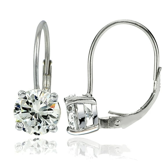 Sterling Silver 7mm Round Cubic Zicronia Leverback Earrings