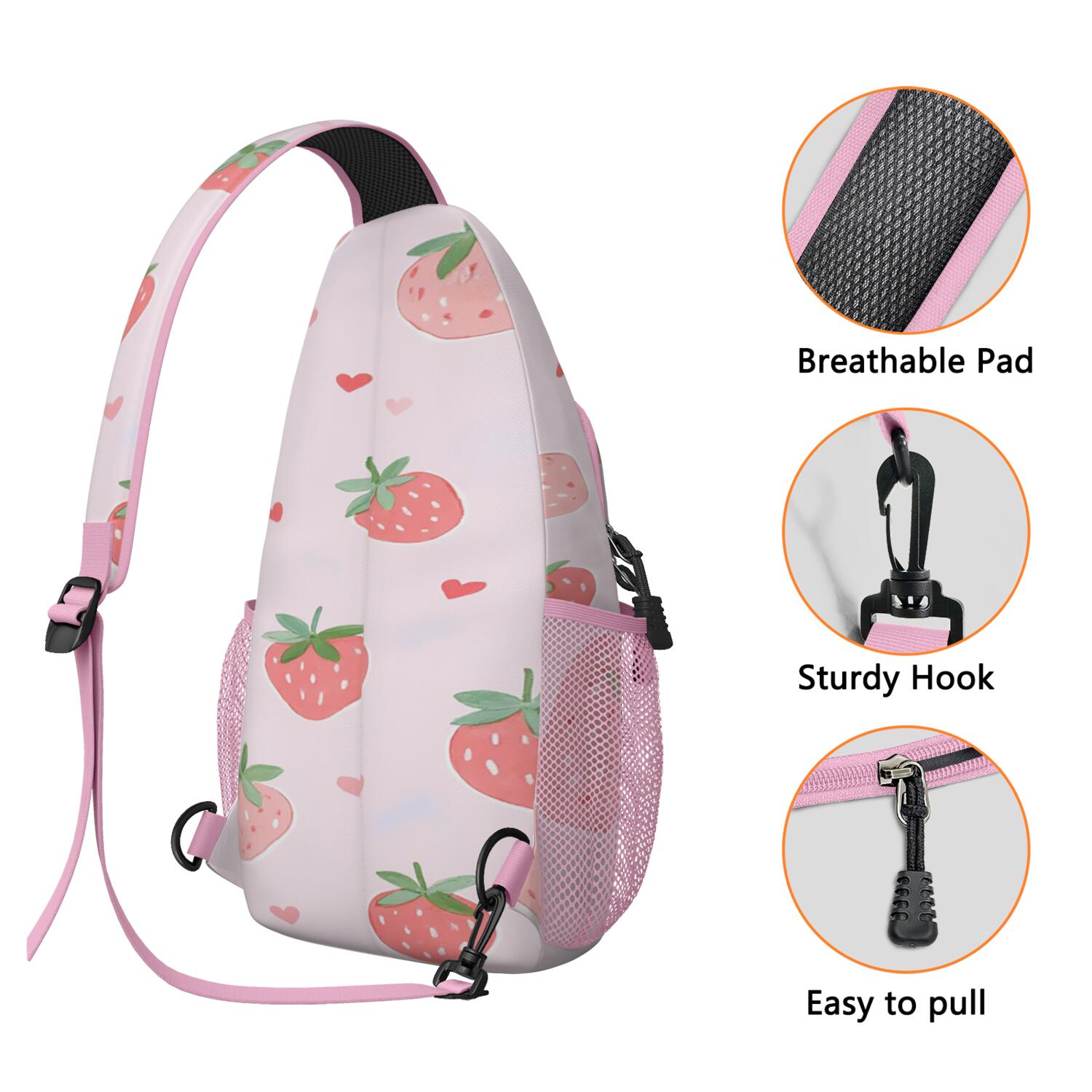 Strawberry Crossbody Sling Bag for Women Men Travel Bag Trendy Sling Backpack AntiTheft Sling Shoulder Bag