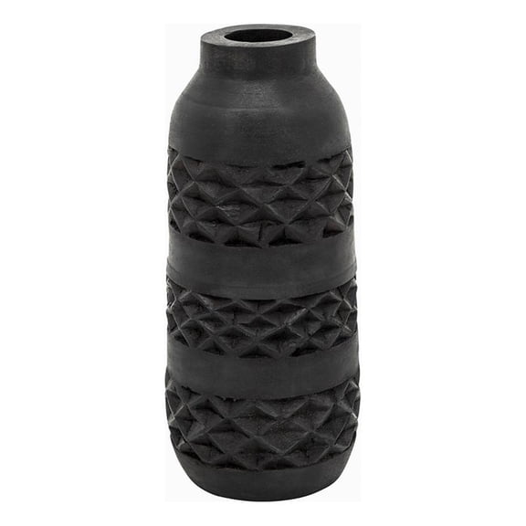 Yuka 12 Inch Vase- Bottle Shape- Embossed Diamond Patterns- Stained Black
