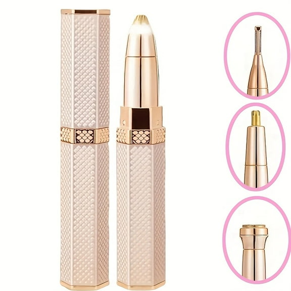 FORICOM Eyebrow and Facial Trimmer: 4-in-1 Rechargeable Facial Hair Removal & Eyebrow Trimmer - Electric & Painless (Rose Gold) For Face, Lip & Chin