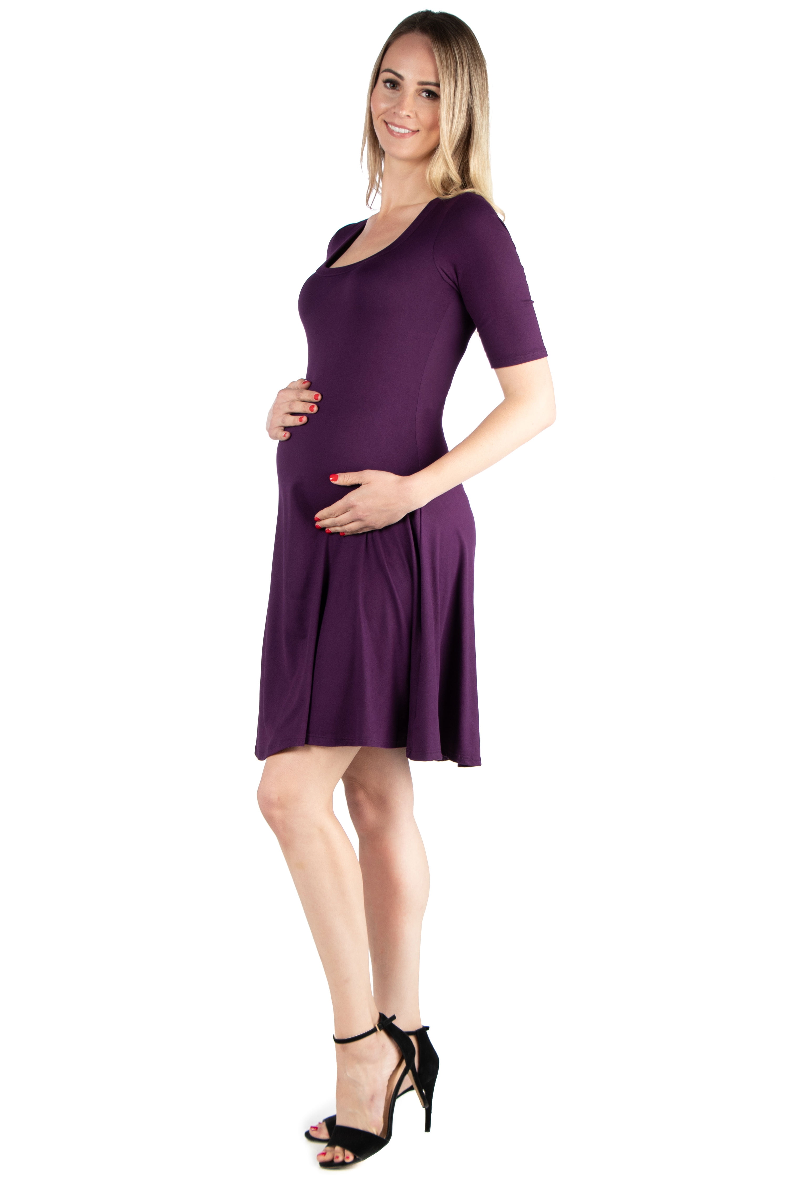 24seven Comfort Appare Elbow Sleeve Maternity Knee Length Dress