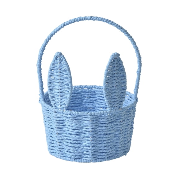 Woven Easter Bunny Basket - Eco-Friendly Rattan Handwoven Easter Basket with Bunny Ears, Perfect for Easter Decor, Easter Gifts, Storage, and Home/Desk Decor, Blue