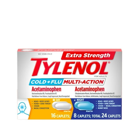 Tylenol Cold + Flu Multi-Action Daytime + Nighttime Caplets 24 ct