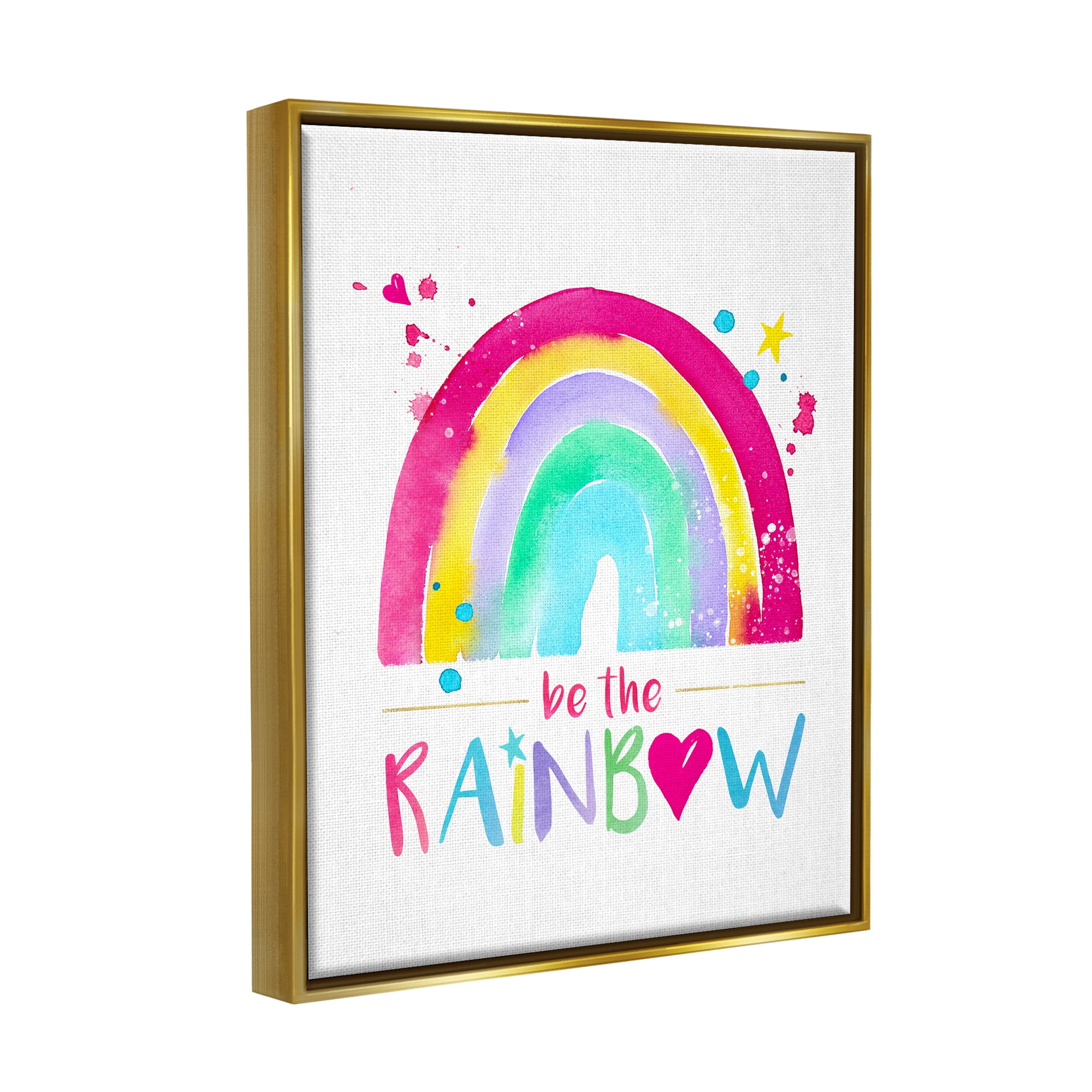 Stupell Industries Modern Rainbow Splash Inspirational Painting Gold Floater Framed Art Print Wall Art, 17 x 21