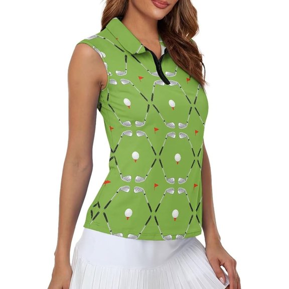 XAOFW Sleeveless Zip Front Casual T Shirts For Women With Fashion Print Lapel Collar Lightweight Workout Tess Comfortable Tops L