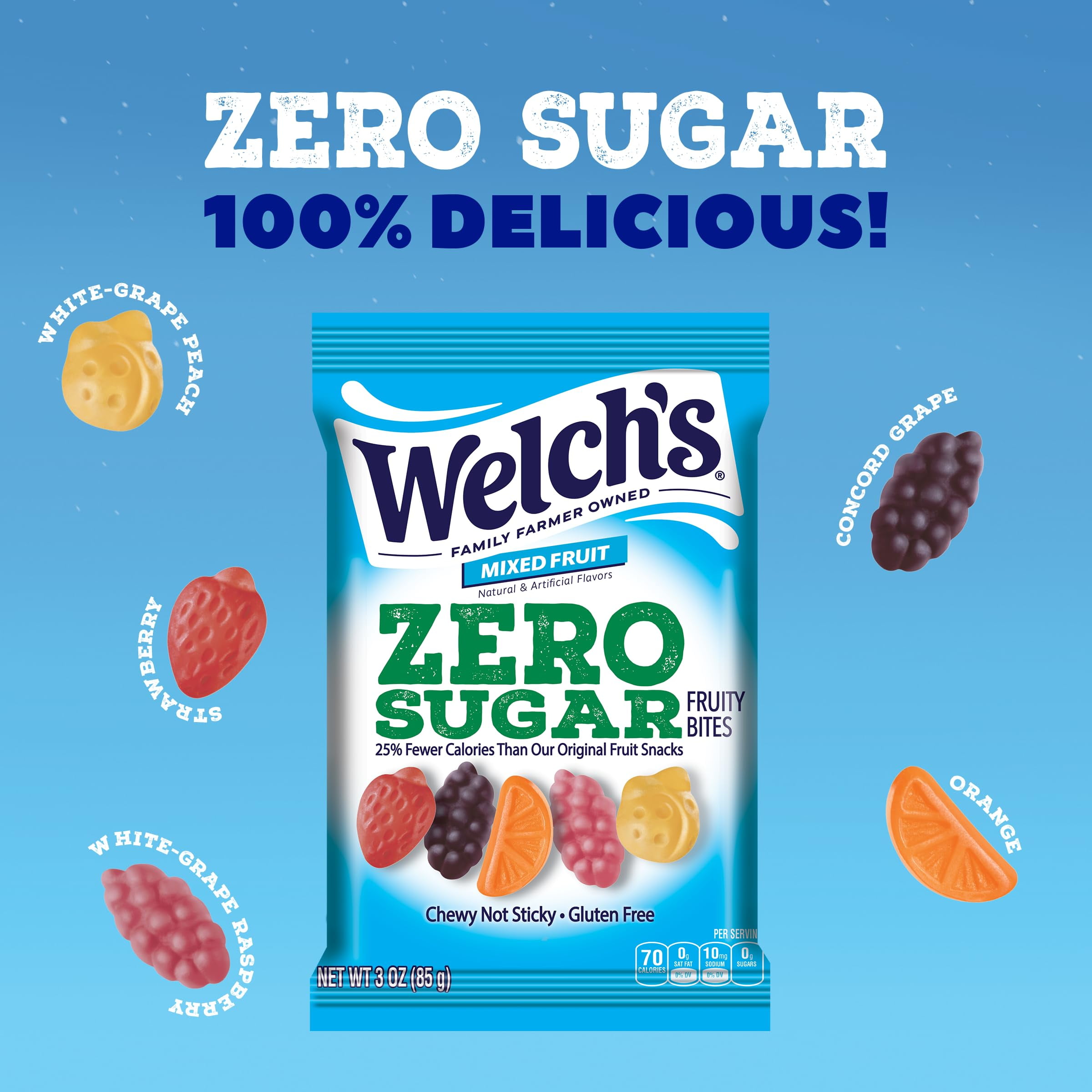 Welch's Zero Sugar Fruity BCF26 Bites, Mixed Fruit Snack Box, Gluten Free & Sugar Free Snacks, 3oz Snack Packs (Pack of 6)