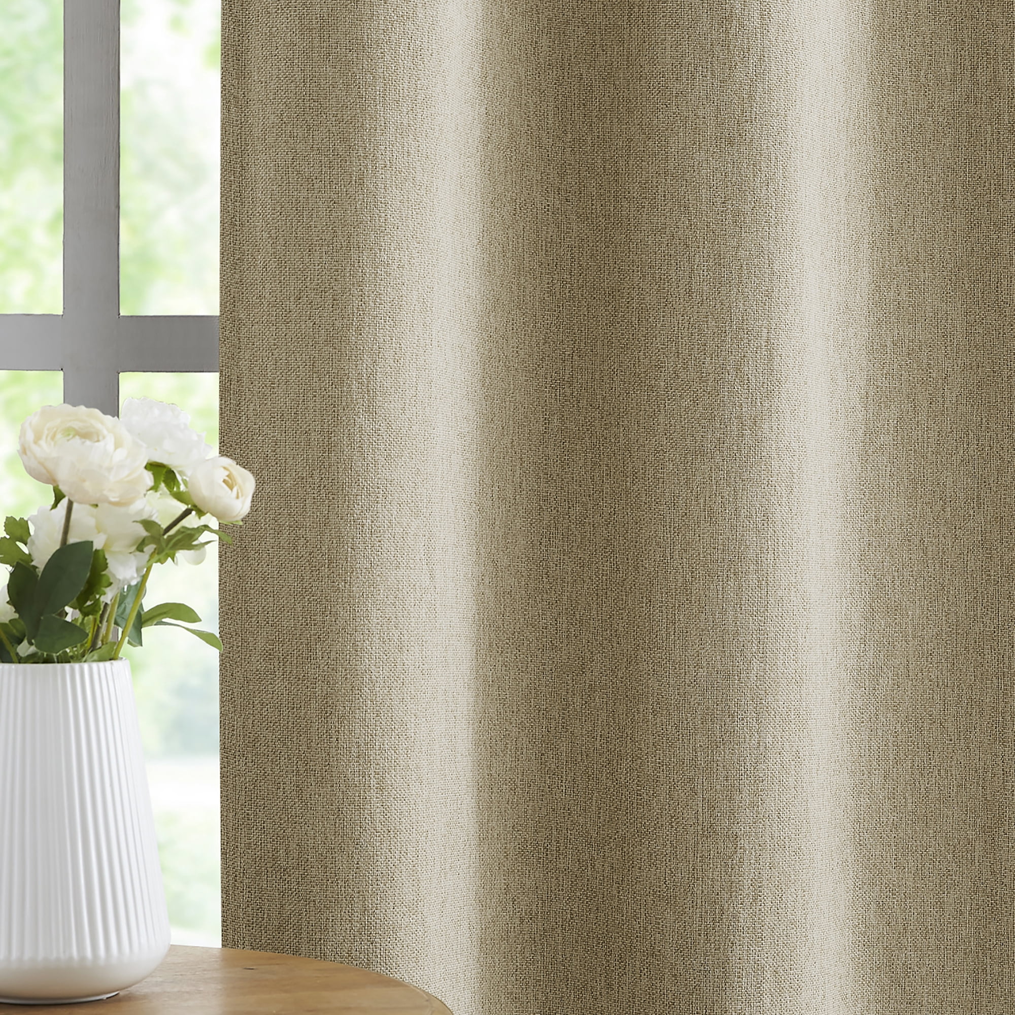 Exultantex 100% Blackout Linen Textured Window Curtains Panels Burlap Texture Rustic Drapes Thermal Insulated Privacy,40"x95"x2,Brown