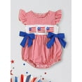 thumbnail image 3 of Okbabeha Newborn Baby Girls 4th of July Outfits Fourth of July Bubble Romper Fly Sleeve USA Flag Embroidery Bodysuits Summer Independence Day Clothes, 3 of 8
