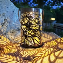QIShi Solar Lantern Outdoor Hanging, Waterproof LED Solar Lights Retro Leaf Pattern Decorative Lamps for Garden Patio Tabletop, Warm/Cold White, Auto On/Off, (Leaf.)