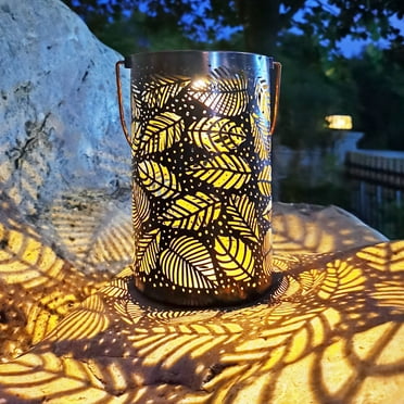 Solar Lantern Lights Outdoor,Garden Hanging Lights Metal Leaf Pattern Lights Lamp for Patio,Outside or Table (Leaf.)