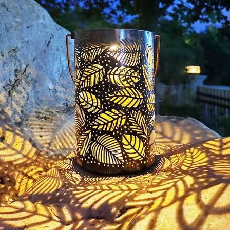 Solar Lantern Lights Outdoor,Garden Hanging Lights Metal Leaf Pattern Lights Lamp for Patio,Outside or Table (Leaf.)