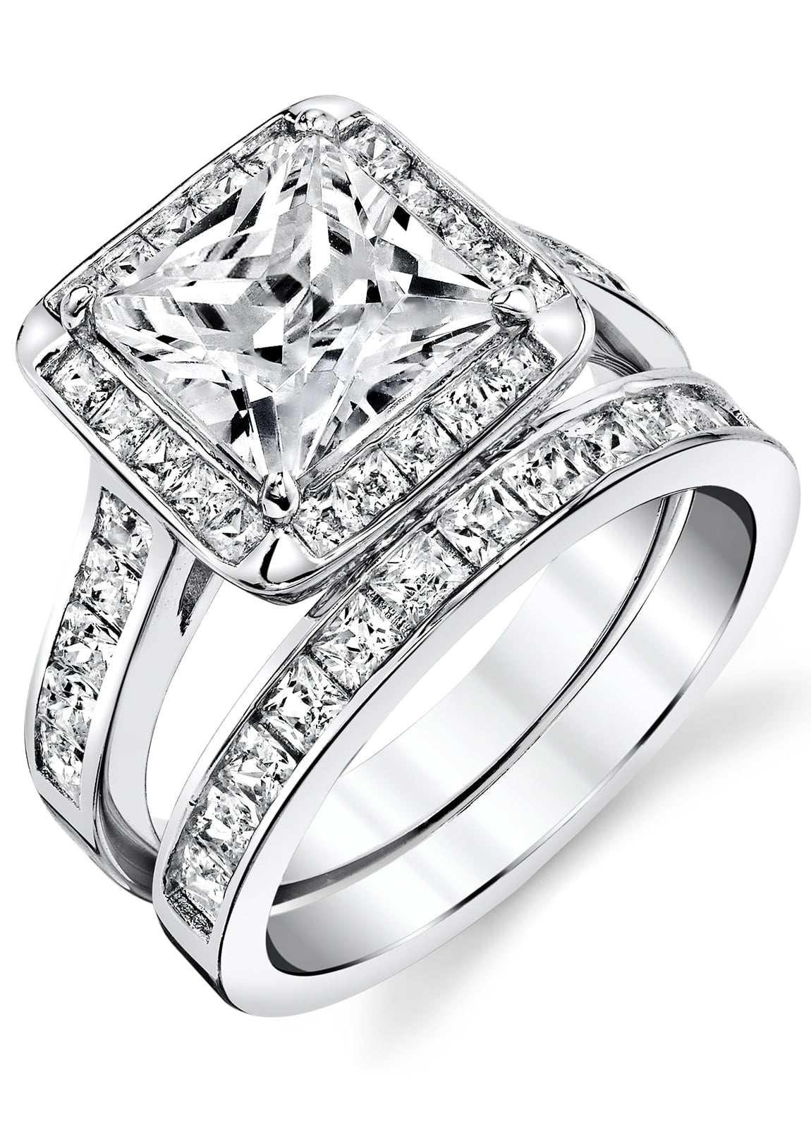 Princess Diamond Engagement Ring Wedding Bridal Band Set 925 Sterling Silver 5-9 