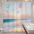 thumbnail image 4 of Ocean Beach Shower Curtain Pink Hawaiian Nautical Coastal Sunset Sunrise Bathroom Curtain Sea Birds Scenery Seaside Waves Nature Bathroom Accessories Decor Fabric with Hooks-48"W x 72"L (Pack of 1), 4 of 7