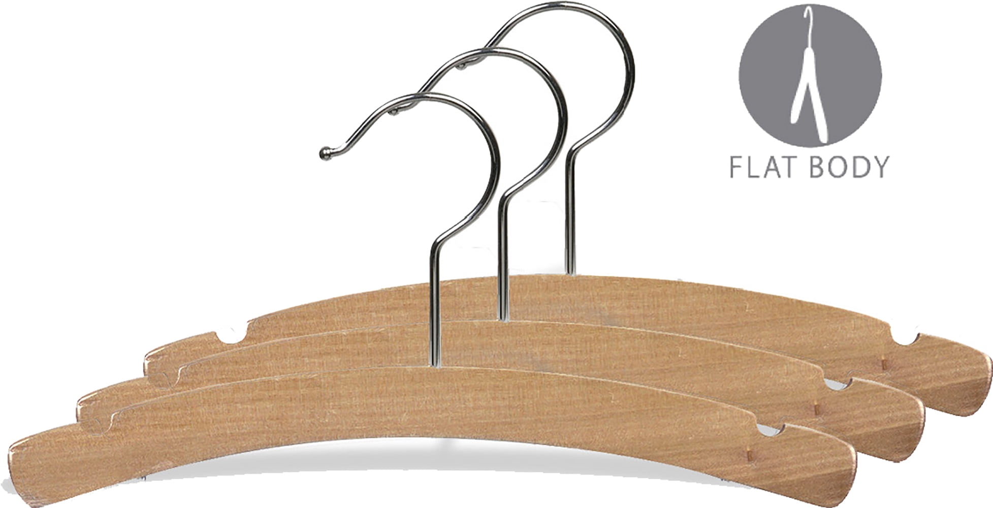 Rounded Wooden Baby Hanger, (Box of 25) 10 Inch Wood Top Hangers w/ Natural Finish & Chrome Swivel Hook for Infant Clothes or Onesie by International Hanger