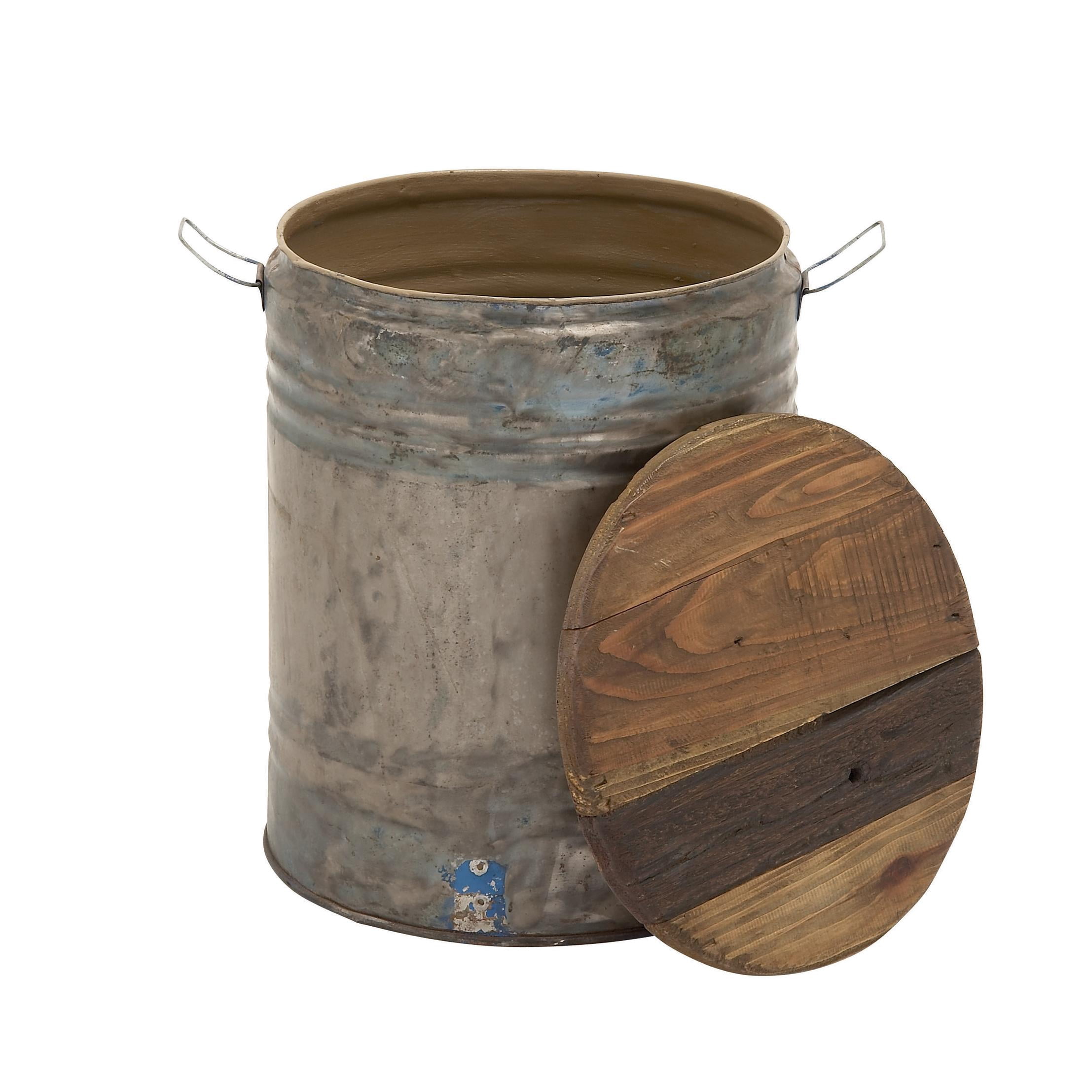DecMode 16" x 20" Gray Metal Accent Table with Brown Wood Top, 1-Piece