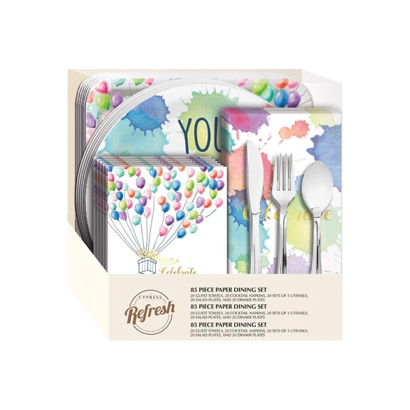 Party Set for 10, 85 PIECE Paper Dining Set, Celebrate