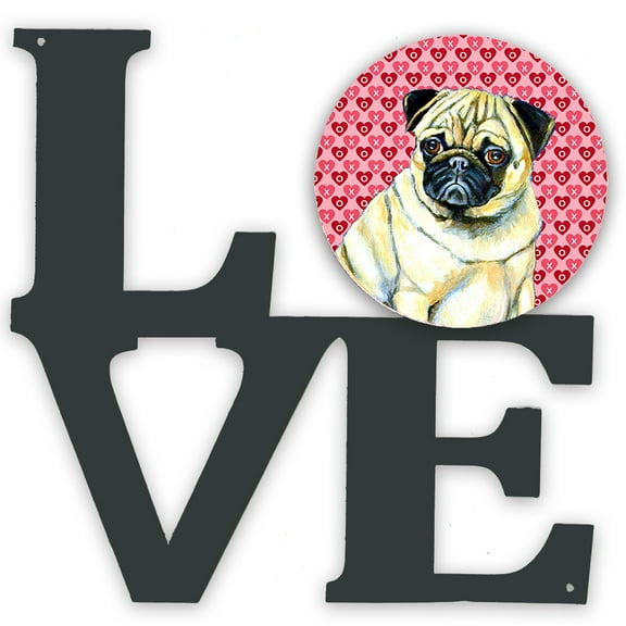 Pug Hearts Love and Valentines Day Portrait Metal Wall Artwork LOVE