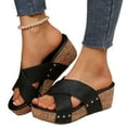 thumbnail image 5 of IUJSOY Sandals for Women 2025 Platform Wedge Sandals Criss Cross Strap Cork Dress Summer Slides, 5 of 9