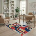 thumbnail image 2 of ODIKA 4'x6' Red Blue Beige Abstract Design Washable Area Rug Modern Geometric Art with Bold Shapes Pet Friendly, Non-Shedding for Bedroom, Reading Nook, 2 of 7