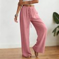 thumbnail image 6 of Mnuaqn Womens Fashion Linen Pants Solid Casual High Waist Loose Fit Drawstring Trousers with Pockets (Pink, XS), 6 of 8