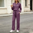 thumbnail image 2 of Matching Sets Women Clothing Solid Color Henley Neck Button Top & Drawstring High Waist Wide Leg Pants with Pockets for Daily Wear, 2 of 8