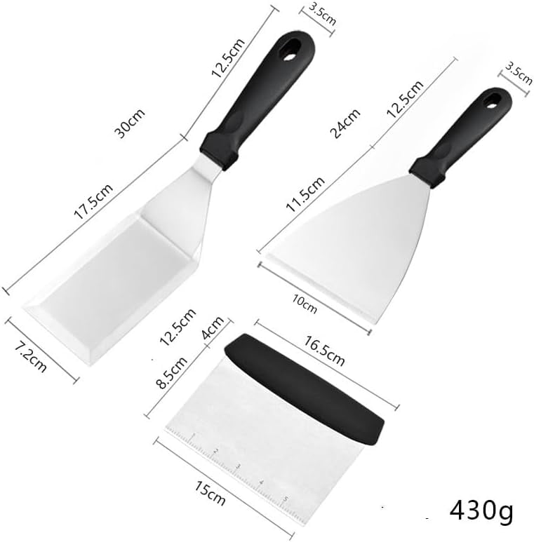 3PCS Griddle Scraper Set, Stainless Steel Metal Spatula and Scraper for Blackstone, Flat Top Grill Accessories