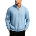 thumbnail image 3 of Men Vertical Rib Knit Jackets Liweisiy Full Zip Stand Collar Oversized Long Sleeve Coat Casual Cardigan Coat Sky Blue 4XL, 3 of 8