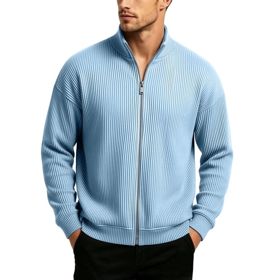 vdgthytj Sweatshirts for Men Full Zip Stand Collared Long Sleeve Fashion Ribbed Corduroy Fall Athleisure Jackets(X-Large,Sky Blue)