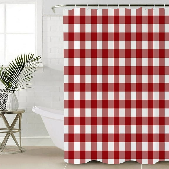 Farmhouse Buffalo Plaid Waterproof Fabric Shower Curtain, Red White Checkered Shower Curtain for Bathroom Curtains Bathtubs Hotel Washable Shower Curtains with 12 Hooks Standard 60x72