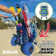Rollx Big Balloon Wheel Foldable Beach Cart Storage Wagon for Sand, with 13-In. Beach Tires, Blue, RLX1-1107