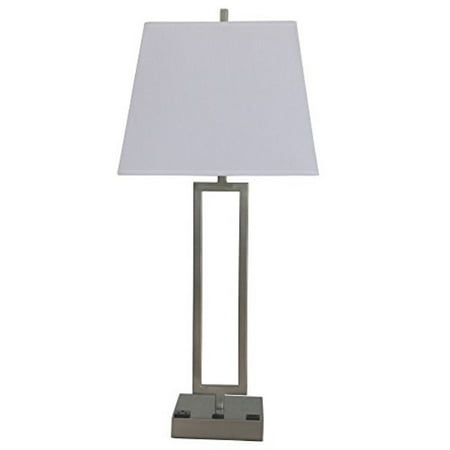 Fangio Lighting W-1753XUSB 1 Outlet and 1 USB Port in Base 25.5" Tech-Friendly Metal Table Lamp, Brushed Nickel