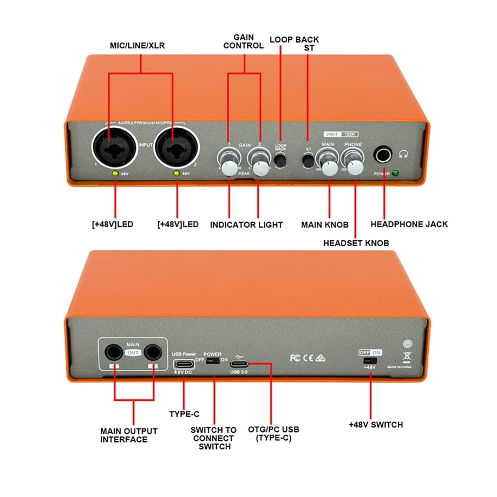 Microphone Audio Interface Recording Sound Card Electric Guitar Mixer Professional Mix Console Studio Site ,Easy to Operate