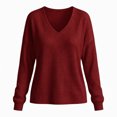 thumbnail image 6 of Women's Waffle Knit Sweatshirt Long Sleeve V-Neck Solid Color Loose Fit Casual Pullover Tops for Daily Wear, 6 of 8