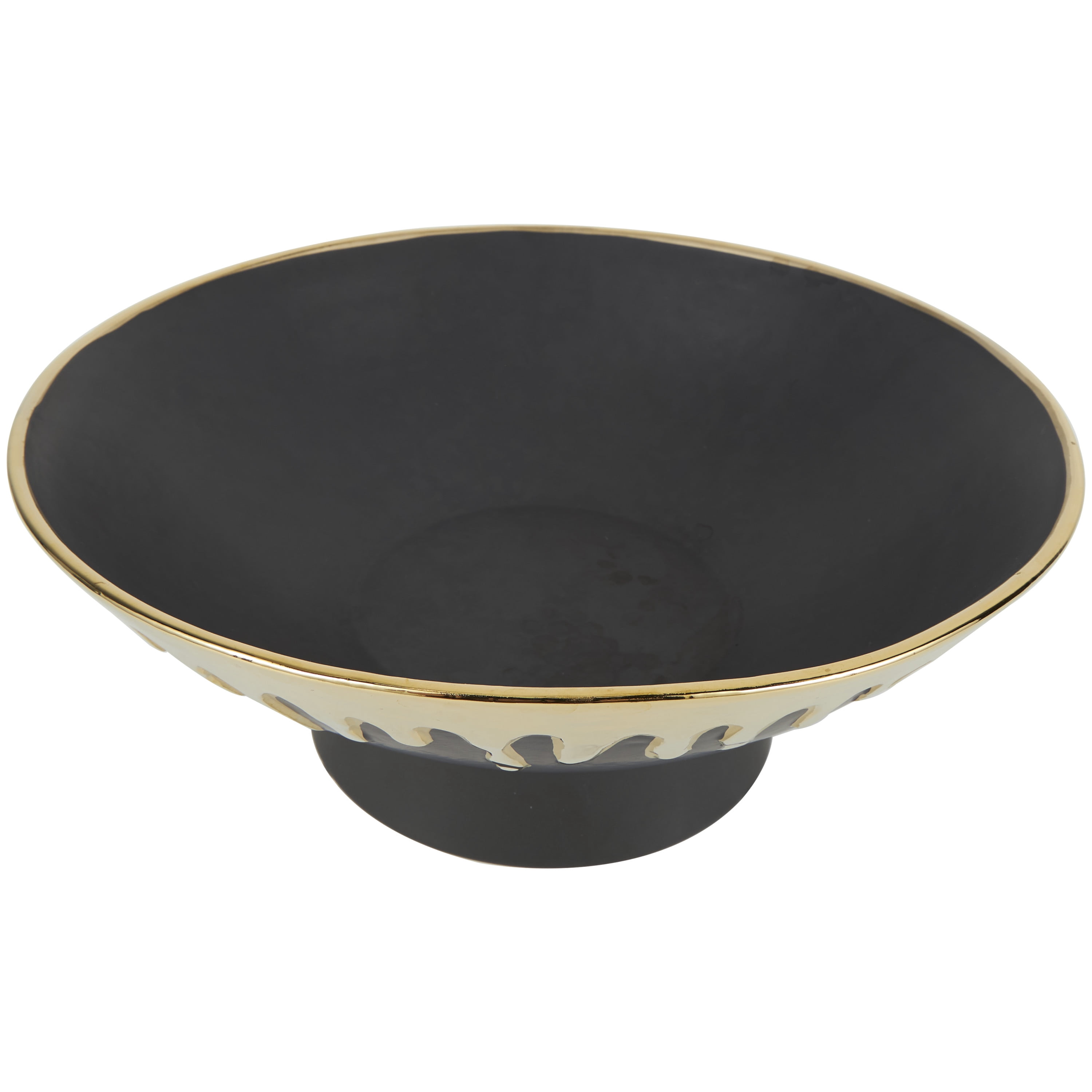 CosmoLiving by Cosmopolitan 15" Round Black Ceramic Decorative Bowl with Abstract Gold Melting Drips