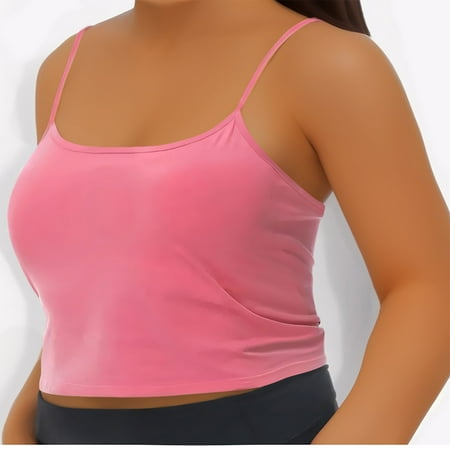 JNGSA Plus Size Tank Tops For Women Spaghetti Strap Tank Top Built In Bra Tank Tops For Women White Black Casual Blouses Shirts