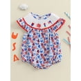 thumbnail image 3 of BemeyourBBs Baby Girl Patriotic Romper Embroidery Heart Print Fly Sleeves Jumpsuit, 3 of 9