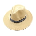 thumbnail image 4 of Men Unisex Summer Beach Straw Sun Hat Ethnic Vintage Extra Large Wide Brim Jazz Bucket Cap Hollow Out Twill Knitted Ribbon Beachwear 4 Colors, 4 of 12
