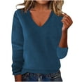thumbnail image 5 of SDNall Women's Solid Color V-Neck Knit Sweater Soft Long Sleeve Pullover Top for Layering and Daily Wear, 5 of 6