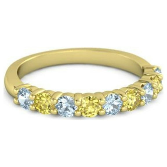925 Silver Round 2.5MM Aquamarine Yellow Tourmaline Eternity Yellow Plated Ring