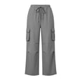 thumbnail image 5 of Womens Cargo Hiking Pants with Zipper Pockets Quick Dry Water Resistant Parachute High Waist Baggy Travel Pants Lightweight Gray M(M), 5 of 5