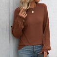 thumbnail image 4 of BLVB Women's Knitted Tops Trendy Ribbed Crewneck Ruffle Long Sleeve Shirts Casual Fall Going out Blouse, 4 of 7