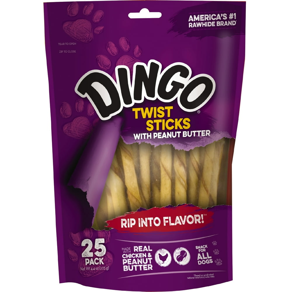 Dingo Twist Sticks With Peanut Butter, Rawhide Chew, 25Count Walmart