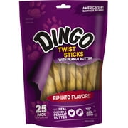 Dingo Twist Sticks With Peanut Butter, Rawhide Chew, 25-Count